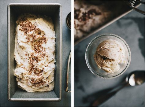 Roasted Banana Coconut Ice Cream (diary free) Roasted Banana, Almond Ice Cream, Coconut Ice, Coconut Ice Cream, No Churn Ice Cream, Sweet Treats Recipes, Banana Coconut, Coffee Ice Cream, Chocolate Shavings