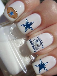 Dallas Cowboys Nail Designs, Mavericks Wallpaper, Dallas Cowboys Nails, Nail Transfers, Football Nail Art, Cowboy Nails, Football Nails, Dallas Cowboys Baby, Unicorn Nails