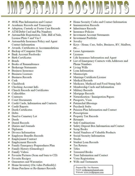 Important Documents to have in case of emergency.  Keep them together in a safe place so you can put your hands on them when you need them. Best Bug Out Bag, Emergency Binder, A Safe Place, Important Documents, Bug Out Bag, In Case Of Emergency, Survival Kit, Safe Place, How To Build