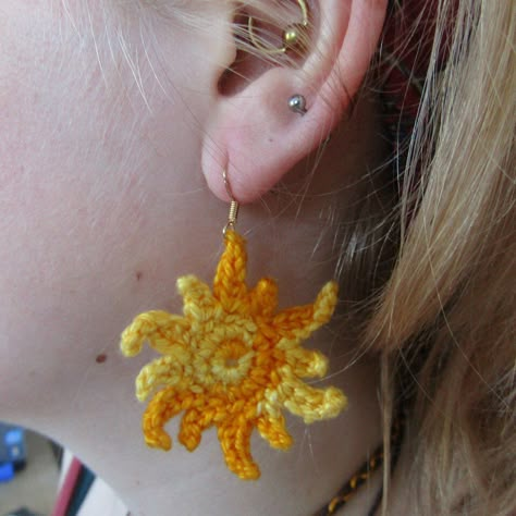 Look what I just found on Depop 🙌  https://depop.app.link/79cMOl4JQ7 Yellow Crochet Accessories, Crochet Earrings Aesthetic, Crochet Lace Earrings, Croche Earings, Crochet Sun Earrings, Diy Earrings Crochet, Beaded Work, Crochet Jewelry Patterns, Crochet Earrings Pattern