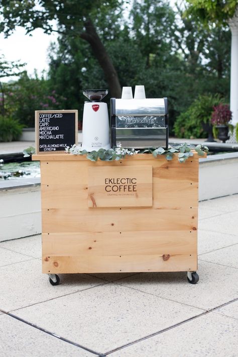 Isn't this a great idea! Now you have have a coffee shop at any kind of event. Coffee Catering Cart, Coffee Cart Menu Ideas, Pop Up Coffee Shop Ideas, Pop Up Cafe Ideas Coffee Shop, Coffee Catering Set Up, Coffee Carts Ideas, Coffee Event Ideas, Farmers Market Coffee Stand, Coffee Stall Ideas