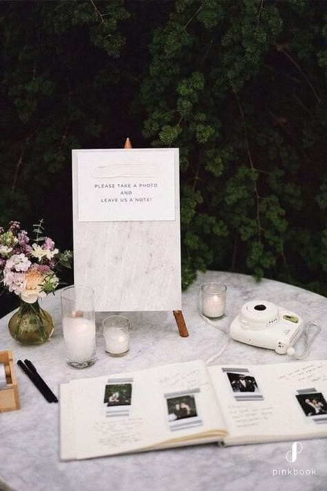 Instant Photo Wedding Guest Book, Minimalist Wedding Bar Decor, Mini Polaroid Wedding Guest Book, Instax Mini Guest Book, Private Wedding Reception, Fujifilm Guest Book, Wedding Instax Guest Book, Instax Mini Wedding Guest Book, Guess Sign In Ideas Wedding Guest Book