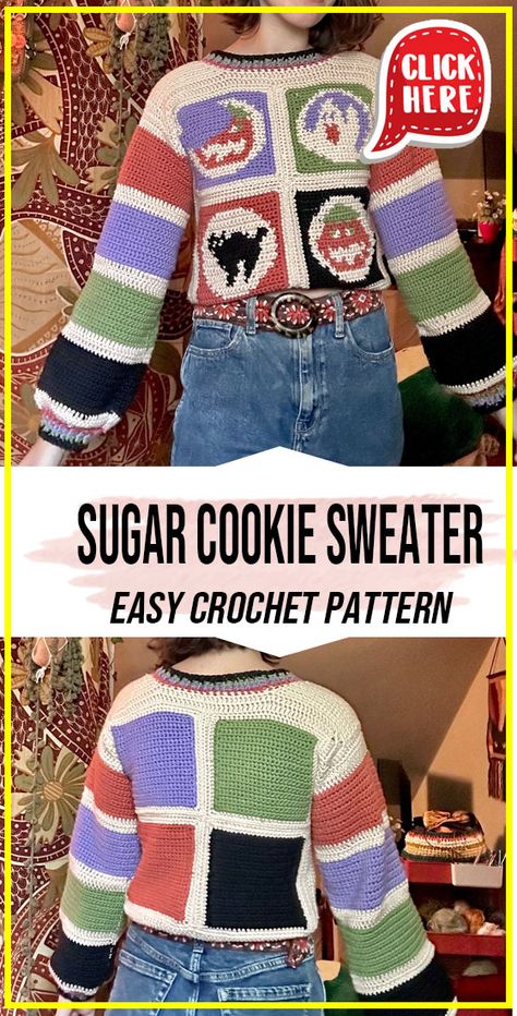 crochet Halloween Sugar Cookie Sweater easy pattern  - Easy Crochet Halloween Sugar Cookie Sweater Pattern for Beginners. Click to Get the Pattern #Sweater #crochet #crochetpattern
 via @shareapattern.com Crochet Halloween Sweater Pattern, Halloween Cookie Crochet, Halloween Sweater Pattern, Crochet Christmas Sweater Pattern, Halloween Crochet Sweater, Crochet Halloween Sweater, Christmas Sweater Crochet Pattern, Easy Crochet Halloween, Crochet Christmas Sweater