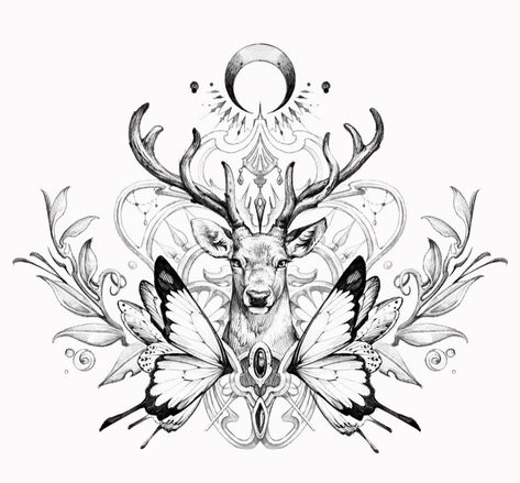 Unique Western Tattoos For Women, Deer Tattoo Ideas, Bujo Autumn, Hirsch Tattoo Frau, Druid Tattoo, Deer Tattoos, Deer Head Tattoo, Tattoos Sketches, Deer Tattoo Designs