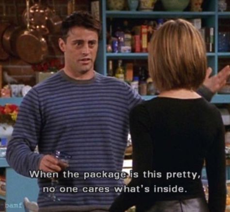 When the package is this pretty no be cares what's inside #Friends Joey Tribbiani Quotes, Quote Quiz, Friends Leave, College Quotes, Joey Tribbiani, Funny Shows, Friends Moments, Important Life Lessons, I Love My Friends