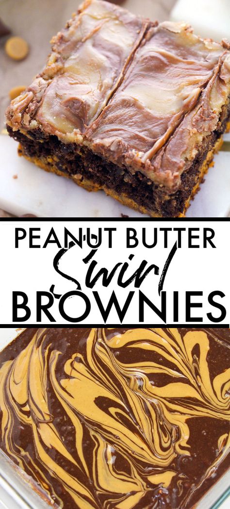 Peanut Butter Swirl Brownies are so good! If you're a peanut butter + chocolate lover like me, you'll love the layer of brownie, swirl of peanut butter, and then a peanut butter frosting. Easy, from scratch, and perfect for a craving! | www.persnicketyplates.com Peanut Butter Frosting Easy, Peanut Butter Swirl Brownies, Brownie Desserts Recipes, Chocolate Peanut Butter Brownies, Swirl Brownies, Brownie Desserts, Lost 100 Pounds, Peanut Butter Frosting, Peanut Butter Brownies