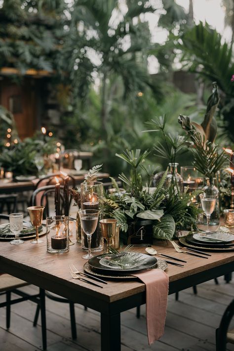 Disco Jungle Tulum Wedding At NU Tulum | Junebug Weddings Disco Jungle, Jungle Wedding, Tropical Wedding Theme, Decoration Evenementielle, Tafel Decor, Greenery Arrangements, Tulum Wedding, Boda Mexicana, Wedding Week