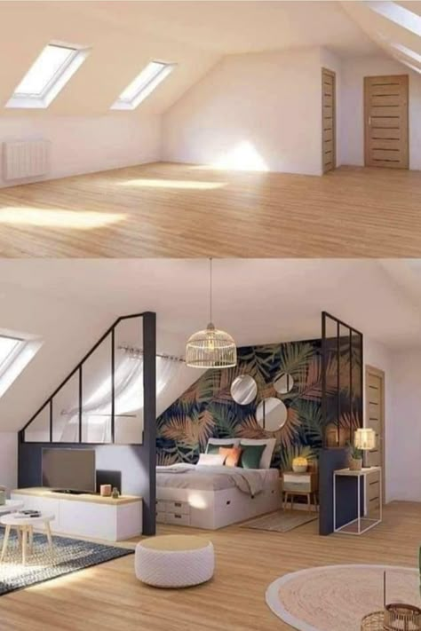 Reka Bentuk Bilik Tidur, Hiasan Bilik Tidur, Attic Ideas, Attic Room, Interior Design Per La Casa, Loft Room, Attic Rooms, Attic Bedroom, Loft Conversion