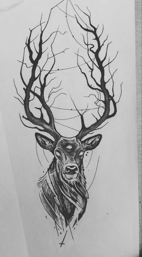 Stag Tattoo Design, Elk Tattoo, Deer Skull Tattoos, Deer Tattoo Designs, Stag Tattoo, Tier Tattoo, Buddha Tattoos, Kunst Tattoos, Deer Tattoo