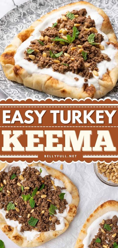 Love Indian Keema? Give this ground turkey recipe a try! Not only is it quick and easy, but it is also packed with aromatic flavors and textures. Serve as a topping for naan bread! Save this family… Dinner Ideas With Naan Bread, Turkey Keema, Ground Turkey Recipe, Bread Toppings, Healthy And Unhealthy Food, Shawarma Recipe, Protein Recipe, Lentil Dishes, Easy Turkey