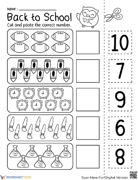 Engage students with this Back to School worksheet, designed to reinforce essential concepts in a fun and interactive way. Check it out! #backtoschool #math #counting #numbers #7to10 #upto10 #matching #cutandpaste #crafts #paper #kidsactivities #printableforkid #worksheet #printable #kids #pdfs #classroom #objects Counting Objects Worksheets, Counting Objects To 10, Match Worksheet, Classroom Objects, Back To School Worksheets, Counting Objects, Sped Classroom, Matching Worksheets, Math Journal