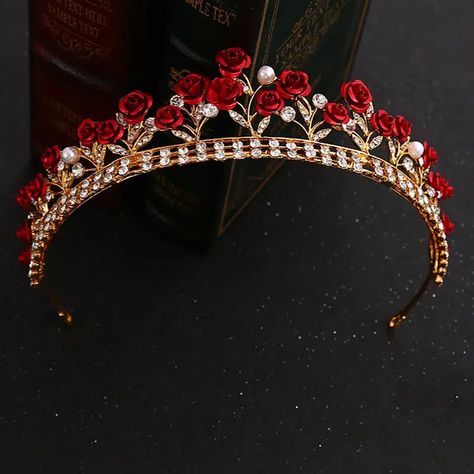 Sicilian Dolce Rose Baroque Crown Tiara Wedding Bridal Hair Accessories - Clothing, Shoes & Jewelry - Temu Tiara Party, Crystal Bridal Headband, Red Quince, Hair Clamp, Wedding Tiaras, Pageant Hair, Crystal Crown Wedding, Headband Women, Gold Tiara