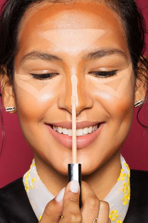 As the unofficial contouring guru here at Refinery29, I've tried just about every type of face-sculpting product out there, from basic powders to long-lasting tantouring. But despite all the different formulas I've experimented with, the most natural-looking technique I've discovered isn't created Contour Tricks, Contouring Makeup, Light Concealer, Makeup Samples, Nose Contouring, Makeup Tricks, Foundation Shades, Makeup Concealer, Face Contouring