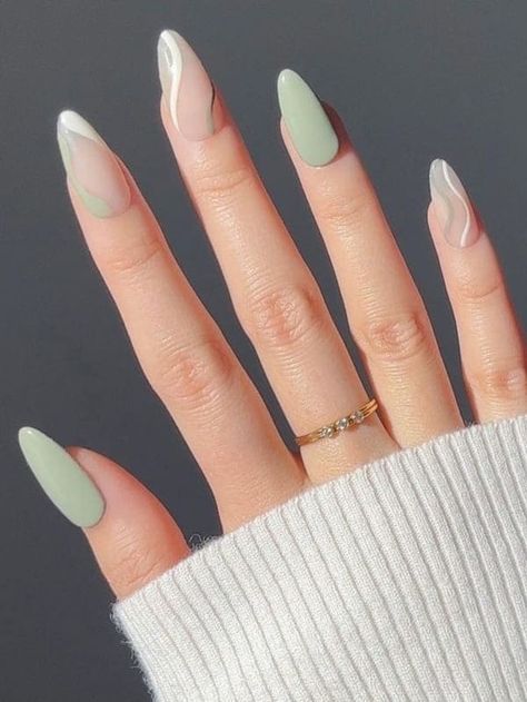 Sage Green Nails, Oval Nails Designs, Spring Nail Trends, Green Nail Designs, Cute Spring Nails, Green Nail Polish, Stylish Nails Designs, Happy Nails, Almond Nails Designs