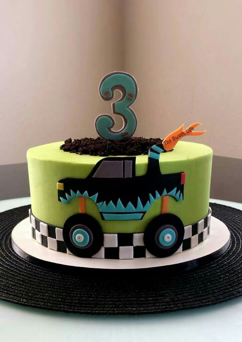 Monster truck cake More Monster Truck Theme Birthday Cake, Small Monster Truck Cake, Monster Truck 2nd Birthday Cake, Monster Trucks Birthday Cake, Monster Truck Theme Cake, Monster Truck Smash Cake, Birthday Cake Monster Truck, Cake Monster Truck, Monster Car Cake