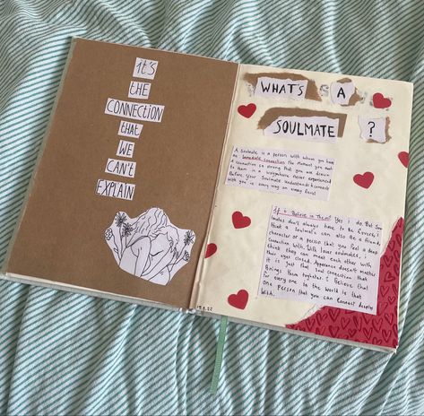 Journal For Girlfriend Gift Ideas, Scrapbook Journal Ideas Creative Love, Journaling About Your Crush, Love Page Journal, What Is A Soulmate Journal Page, What's A Soulmate Journal, Crush Page Journal, Scrapbook Ideas For Girlfriend Wlw, Long Distance Scrapbook Ideas