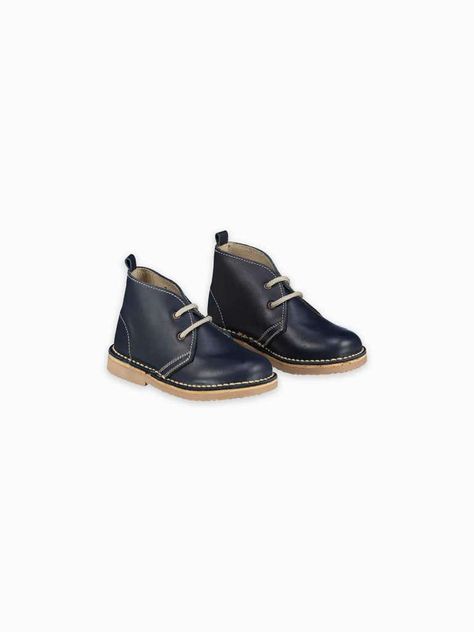 Navy Nappa Desert Boots | La Coqueta Kids Kids Deserts, Boys Chinos, Girls Smocked Dresses, Timeless Shoes, Navy Outfit, Desert Boot, Spanish Design, Boots Uk, Desert Boots