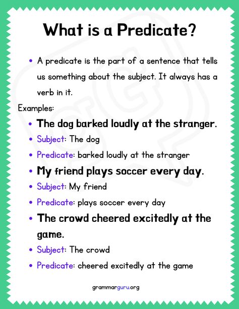 Predicate Anchor Chart Third Grade, Subject And Predicate Anchor Chart, Predicate Anchor Chart, Subject Predicate, Grammar Anchor Charts, Ela Anchor Charts, Parts Of A Sentence, Materials And Structures, Subject And Predicate