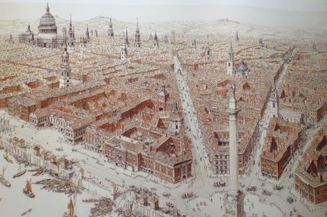 Castle City, Architecture Baroque, Great Fire Of London, City Layout, The Great Fire, Old Architecture, City Drawing, City Planning, City Of London