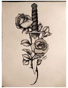 Knife Rose Tattoo, Knife And Rose Tattoo, Tramp Stamp Tattoos, Kunst Tattoos, Inspiration Tattoos, Tattoos Geometric, Back Tattoos For Guys, Tattoo Ideas For Women, Tattoo Art Drawings