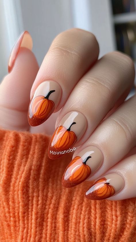 Pumpkin Nail Ideas, Pumpkin Nail Designs, Style For Autumn, Almond Acrylic Nails Designs, Pumpkin Nail, Checkered Nails, Black Halloween Nails, Elegant Manicure, Halloween Nails Easy