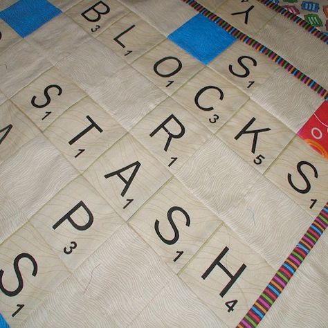 Scrabble Party, Scrabble Quilt, Word Quilts, Quilt Styles, Sewing Pattern Storage, Diy Scrabble, Rag Quilting, Scrabble Crafts, Denim Quilts