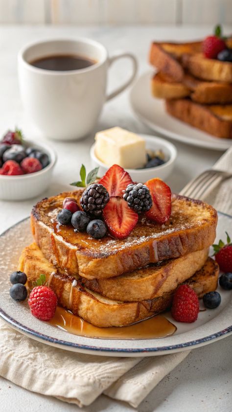 Master the art of French toast with this easy recipe. Crispy on the outside, fluffy and soft on the inside, and oh-so-tasty! 🍽️💖 #BestFrenchToast #BrunchFavorites #BreakfastBliss ✅ Eggs ✅ Milk ✅ Sugar ✅ Fresh berries French Toast Aesthetic, The Best French Toast, Perfect French Toast, Sandwich Breakfast, Casserole Breakfast, Best French Toast, Classic Breakfast, Breakfast Burrito, Easy Breakfast Ideas