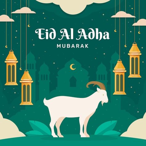 Free vector flat eid al-adha illustratio... | Free Vector #Freepik #freevector #islamic-illustration #islamic-celebration #islamic #sacrifice Idul Adha Aesthetic, Eid Adha Mubarak, Eid Al Adha Greetings, Eid Adha, Eid Mubarak Card, Eid Mubarak Wishes, Idul Adha, Instagram Template Free, Adha Mubarak