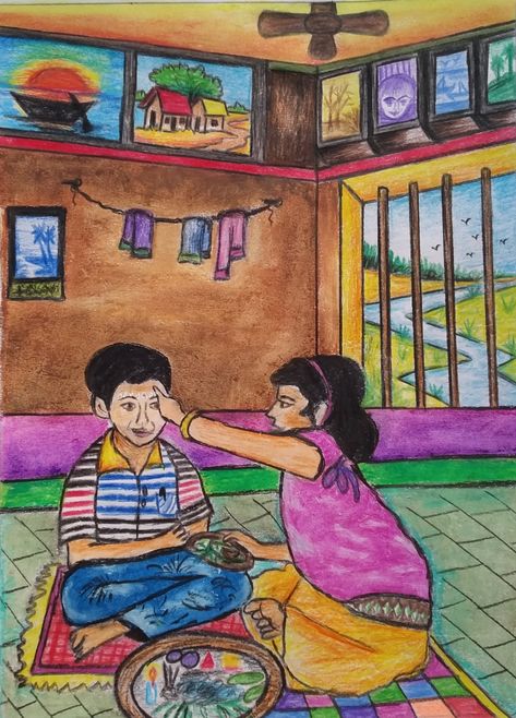 Bhai Dooj Drawing, Happy Bhai Dooj, Youre My Favorite Person, Bhai Dooj, Oil Pastel Colours, Buddha Art Drawing, Indian Art Gallery, Pose For Photoshoot, Best Pose For Photoshoot