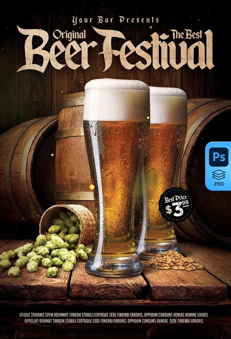 Beer Flyer Menu. PSD Photoshop. Ready to Download. All Text and Elements are Editable. Beer Flyer, Signage Board, Beer Festival, Cool Bars, Flyer Template, Beer Glasses, Beer, Photoshop, Social Media