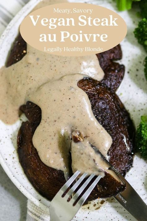 Vegan Steak Sauce, Vegan Pepper Steak, Mushroom Steak Sauce Recipe, Creamy Pepper Sauce, Healthy Vegan Lunch Ideas, Easy Meatless Meals, Vegan Portobello, Portobello Steak, Vegetarian Steak