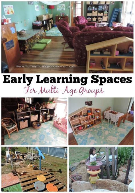 Use these simple strategies to design and create engaging early learning spaces in the home or childcare environment for mixed age groups! Childcare Environments, Child Development Theories, Early Learning Environments, Childcare Rooms, Home Childcare, Reggio Inspired Classrooms, Outdoor Learning Spaces, Family Child Care, Family Day Care