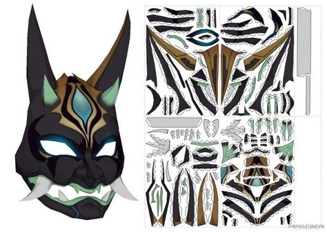 Xiao's Mask, Paper Figure Template, Figure Template, Anime Diys, Anime Crafts Diy, Paper Cutout Art, Anime Paper, Paper Dolls Diy, Creation Art