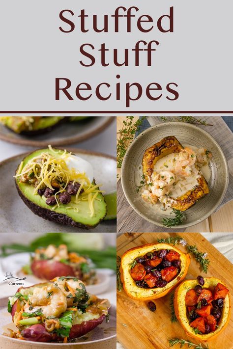 One of the easiest and yummiest ways to get dinner on the table is to stuff one tasty food with another equally (or even more delicious) food. These Stuffed Stuff Recipes feature stuffing fillings that can be vegetables, grains, cheese, proteins, shrimp, meats, sauces, or anything else you can dream up; you can't go wrong with one food stuffed into another. Stuffed Food Ideas, Stuffed Recipes, Stuffed Food, Fresh Salsa Recipe, Stuffed Baked Potatoes, Thanksgiving 2022, Fantastic Recipes, Loaded Sweet Potato, Vegan Sweet Potato