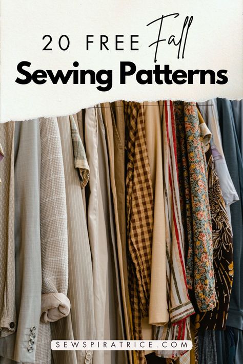 Getting ready to sew your fall handmade wardrobe? We've got you covered in this blog post that lists 20 free sewing patterns for your fall sewing projects. Coats, cardigans, pullovers, pants and skirts - This blog post has got you covered. Sewing can get a little pricey so save some money by grabbing one of these free sewing patterns. Head on over to our website to read the full list of fall sewing patterns that you can download. Start sewing your fall handmade wardrobe today Simple Sewing Pattern Free, Sewing For Gardeners, Basic Patterns Sewing, Skirts Sewing Ideas, Free Sewing Pattern Websites, Coat Free Pattern Sewing, Start Sewing Clothes, Sew The Look, Step By Step Sewing Patterns