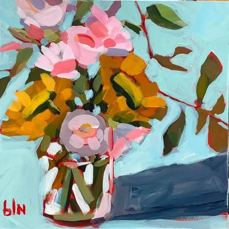 Abstract Flower Bouquet Painting, Flower Vase Painting Acrylic Still Life, Abstract Flowers In Vase Painting, Oil Painting Vase Of Flowers, Floral Art Paintings, Flowers In Vase Oil Painting, Summer Painting, Gouache Art, Abstract Flower Painting