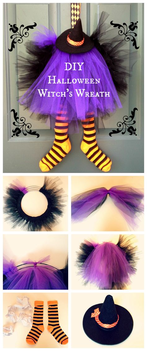 http://redefinedmom.com/diy-halloween-witch-wreath/ (bruja corona de Collage) Witch Cakes, Diy Halloween Witch, Dekoratívne Vence, Halloween Witch Wreath, Hallowen Ideas, Witch Wreath, Diy Halloween Wreath, Witch Diy, Adornos Halloween