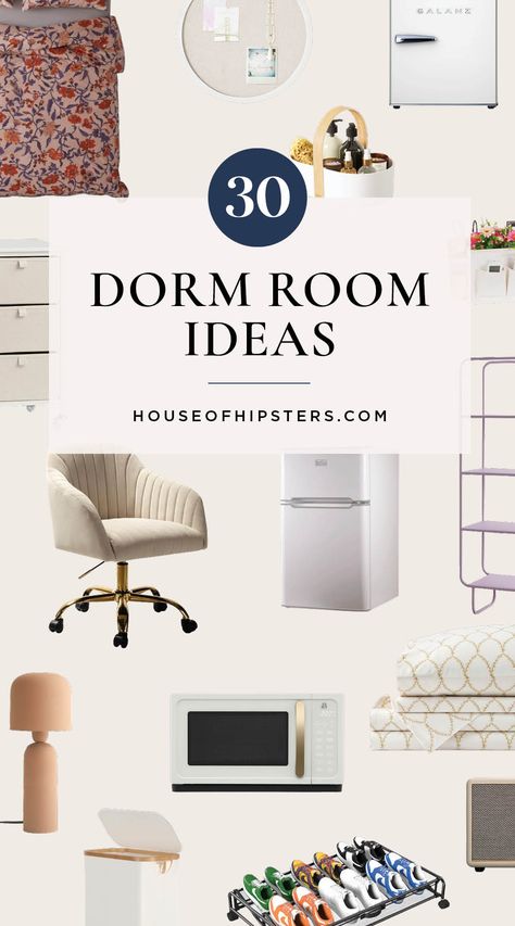 Dorm room design ideas and dorm room essentials you must have during your college years living in the residency halls. Dorm Room Ideas Aesthetic, Vintage House Interior, Small Space Decorating, Cozy Neutral Living Room, Hipster Home Decor, Tips For College, Dorm Inspo, Dorm Room Designs, Dorm Room Ideas