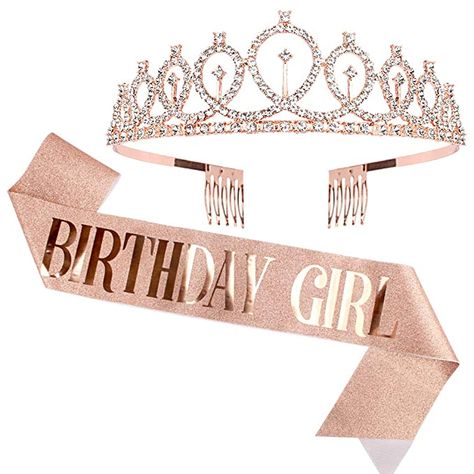 Crowns For Women, Gold Birthday Party Decorations, Rose Gold Party Decor, Birthday Party Accessories, Rose Gold Tiara, Birthday Tiara, Birthday Sash, Crown For Women, Gold Party Decorations