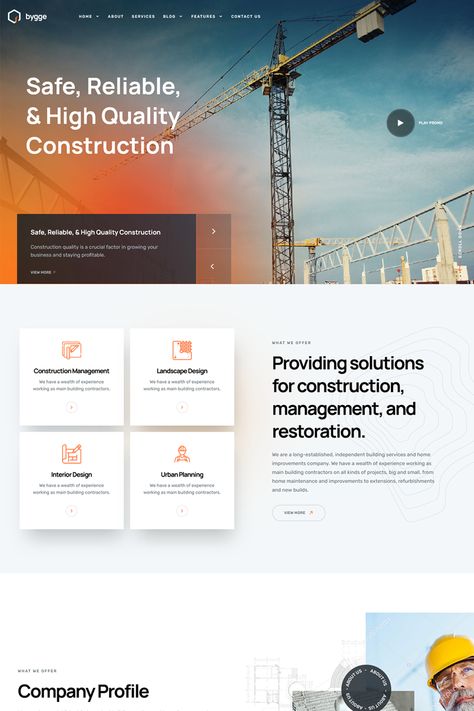 The "Bygge - Construction Theme" is a specialized WordPress theme designed specifically for construction companies, contractors, builders, and related businesses in the construction and building industry. With its modern design and comprehensive features, this theme offers a powerful platform for showcasing construction projects, services, and connecting with clients in the construction sector. Website Offers Design, Construction Web Design Inspiration, Construction Website Design Layout, Building Website Design, Construction Website Design Inspiration, Contractor Website Design, Construction Company Website Design, Industrial Website Design, Construction Website Design