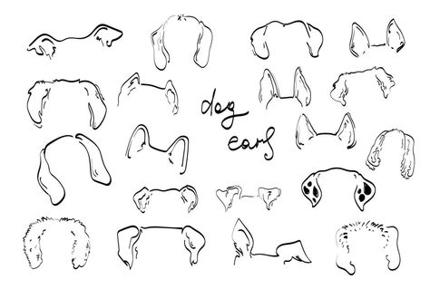 Pet  dog Ears Outline Drawing doodle vector icon illustration Pet Line Drawing, How To Draw Dog Ears, Dog Ear Outline Drawing, Dog Ears Drawing, Dog Vector Illustration, Puppy Ears, How To Draw Ears, Dog Outline, Doodle Vector