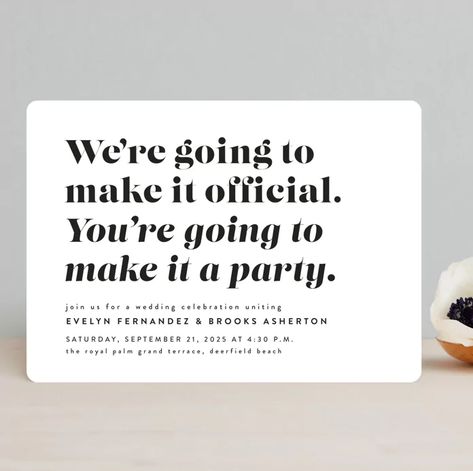 16 Funny Wedding Invitations That Will Make Your Guests LOL Clever Wedding Invitations, Cocktail Wedding Invitations, Wedding Invitations Quirky, Surprise Wedding Invitations, Funny Wedding Invites, Non Traditional Wedding Invitations, Fun Wedding Invitations Creative, Fun Wedding Invitation Wording, Wedding Invitations Funny