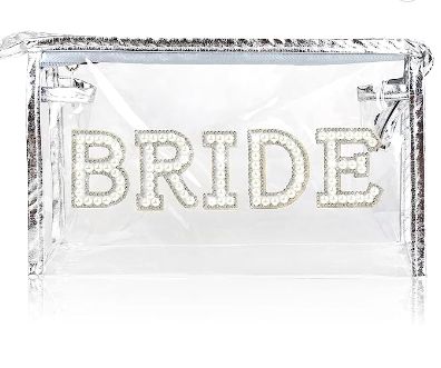 Bride Makeup Bag Bride Gifts Pearl Rhinestone Letter Patch Clear PVC Water-resistant Portable Zipper Cosmetic Toiletry Travel Organizer for Bridal Shower Wedding day Bachelorette Party Bride Makeup Bag, Bright Makeup, Rhinestone Letters, Perfect Bride, Wedding Bridal Party, Travel Organizer, Bride Makeup, Travel Toiletries, Travel Organization