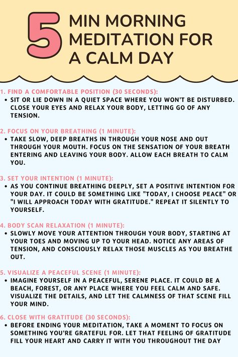 Begin your day with peace and clarity by practicing this 5-minute morning meditation. Perfect for busy mornings, this quick meditation helps you center your mind, reduce stress, and set a calm tone for the rest of the day. Take a few moments for yourself and embrace the serenity that follows. #MorningMeditation #5MinuteMeditation #CalmDay #Mindfulness #StressRelief #StartYourDayRight #MeditationPractice #InnerPeace #WellnessRoutine #MorningRoutine Meditation Ideas Inspiration, Meditation Tips For Beginners, Morning Meditation Routine, Mindful Meditation For Beginners, Morning Meditation Aesthetic, How To Meditate For Beginners, Meditation Tutorial, Meditation For Beginners Spiritual, Morning Meditation For Beginners