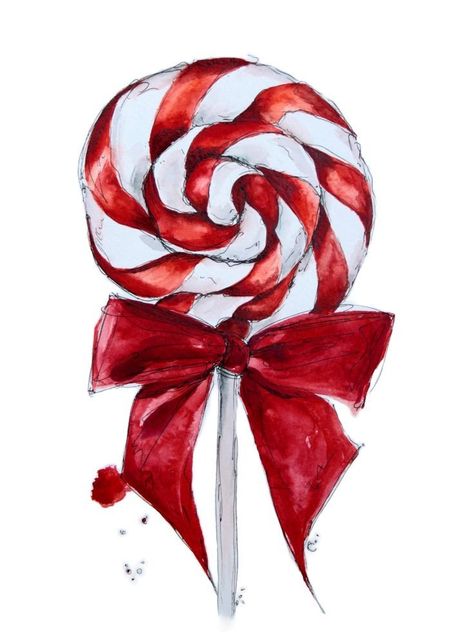 Red Lollipop, Xmas Drawing, Christmas Lollipops, Gift Packages, Christmas Card Art, Holiday Painting, Watercolor Christmas Cards, Christmas Drawing, Christmas Paintings