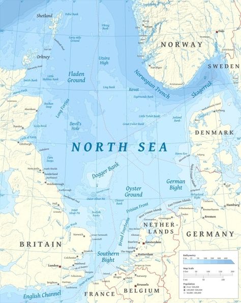 The map labels North Sea continental shelf features. Sea Map, Continental Shelf, Ice Sheet, Ocean Current, Sea Ice, Sea Level Rise, Loch Lomond, North Sea, Dead Sea