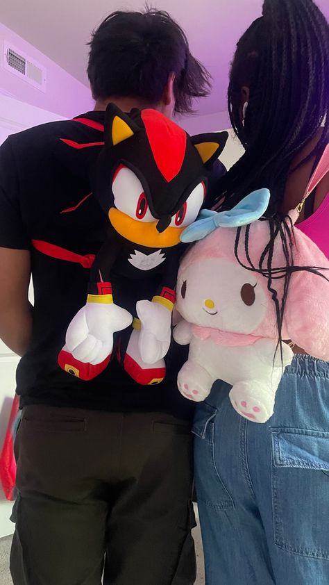 Sanrio Couple Aesthetic, Shadow Backpack, Sanrio Couple, Sanrio Store, Backpack Outfit, Plush Backpack, Cute Shark, Couple Matching, Shadow The Hedgehog