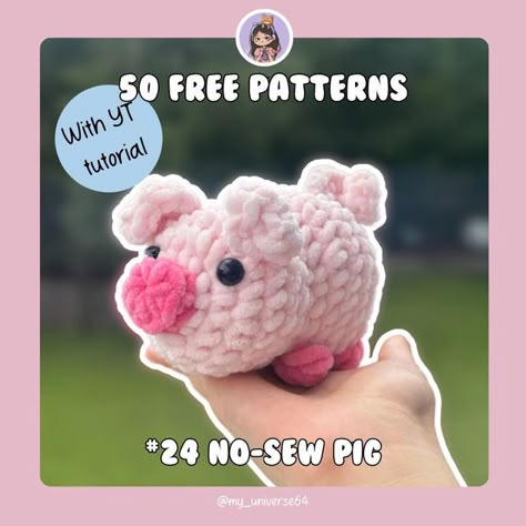 Easy Amigurumi Free Pattern Beginner No Sew, Free Pig Crochet Pattern, Crochet Pigs, Bulky Yarn Patterns, No Sew Crochet, Pig Crochet, Crochet Critters, Crocheted Animals, Crochet Pig