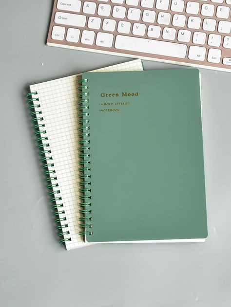 Green    Paper  Spiral Notebooks Embellished   Notebooks & Writing Pads Note Books Aesthetic, Spiral Notebook Aesthetic, Stationary Obsession, Paper Spiral, Green Notebook, Cute Stationary School Supplies, Study Stationery, Cool School Supplies, Student Life Hacks