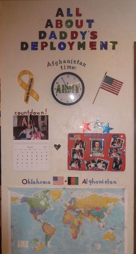 LOVE THIS IDEA: Make a deployment wall for the kids! Helps them feel so much closer to Daddy while he is away! Deployment Kids, Deployment Wall, Deployment Countdown, Countdown For Kids, Deployment Ideas, Military Wife Life, Army Wife Life, Military Deployment, Marine Wife